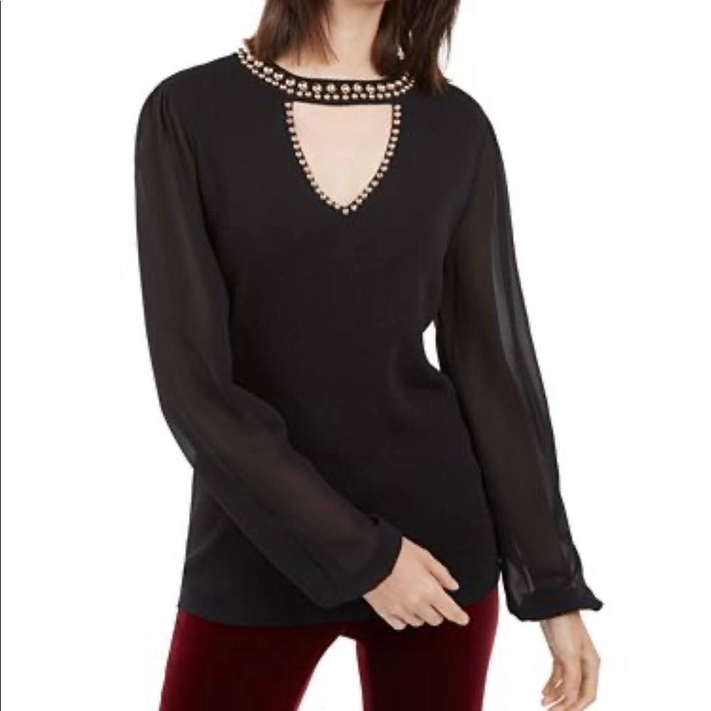 INC studded keyhole top with chiffon sleeves